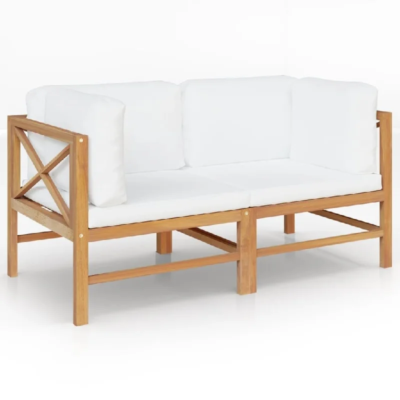 vidaXL 2-seater Patio Bench with Cream Cushions Solid Teak Wood - 26" x 26" x 23.6"