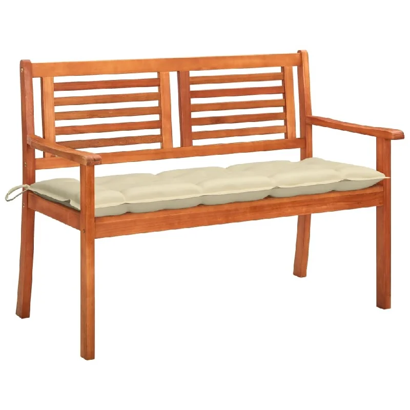 vidaXL 2-Seater Patio Bench with Cushion 47.2" Solid Eucalyptus Wood - 47.2" x 23.6" x 35"