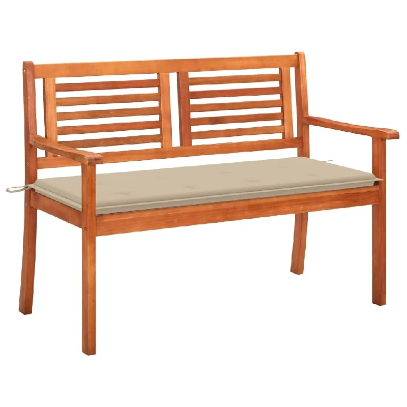 vidaXL 2-Seater Patio Bench with Cushion 47.2" Solid Eucalyptus Wood - 47.2" x 23.6" x 35"