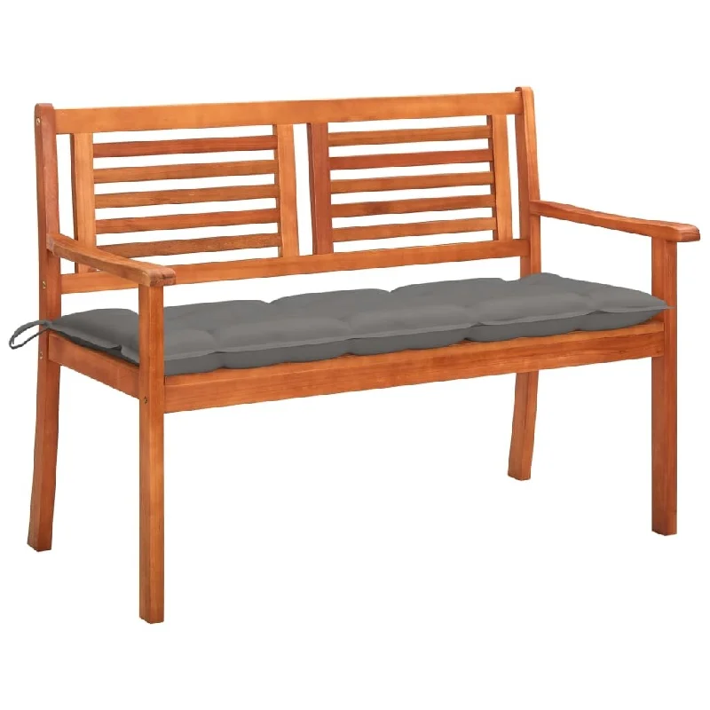 vidaXL 2-Seater Patio Bench with Cushion 47.2" Solid Eucalyptus Wood - 47.2" x 23.6" x 35"