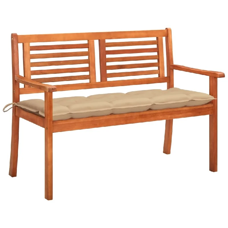 vidaXL 2-Seater Patio Bench with Cushion 47.2" Solid Eucalyptus Wood - 47.2" x 23.6" x 35"