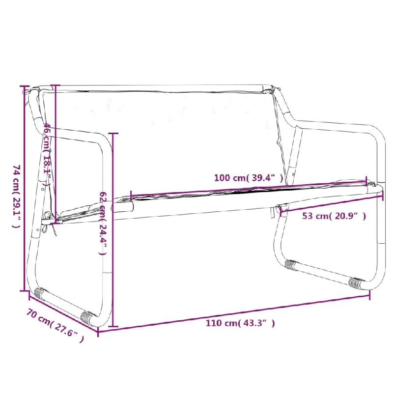 vidaXL 2-Seater Patio Bench with Cushion Anthracite Steel - 43.3" x 27.6" x 29.1"