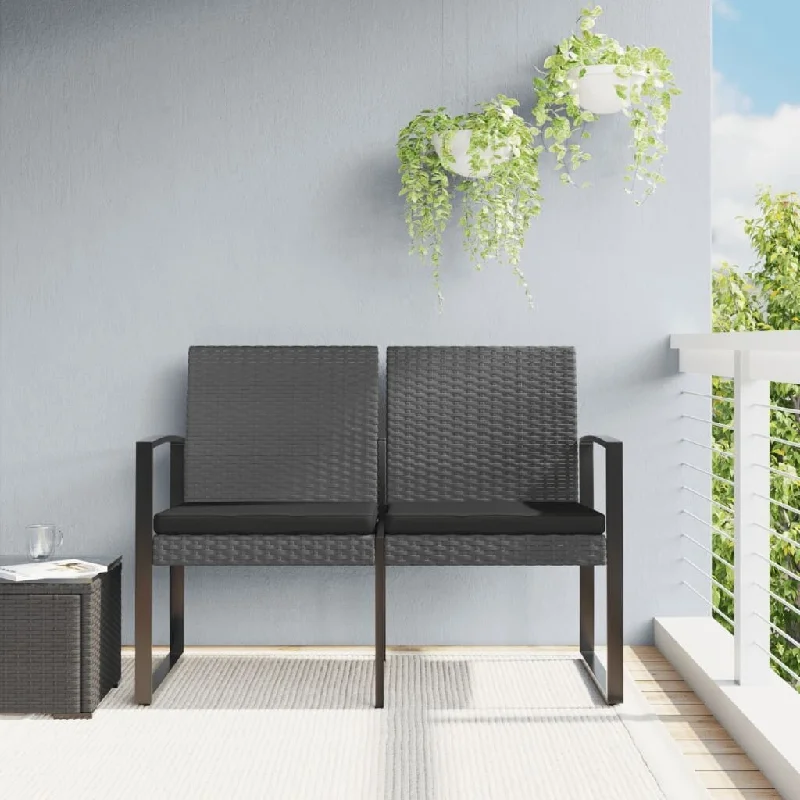 vidaXL 2-Seater Patio Bench with Cushions multi color Gray PP Rattan - 40.7" x 22.4" x 30.5"