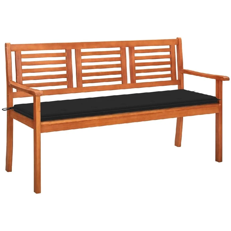 vidaXL 3-Seater Patio Bench with Cushion 23.3" Solid Eucalyptus Wood - 59.1" x 23.6" x 35"