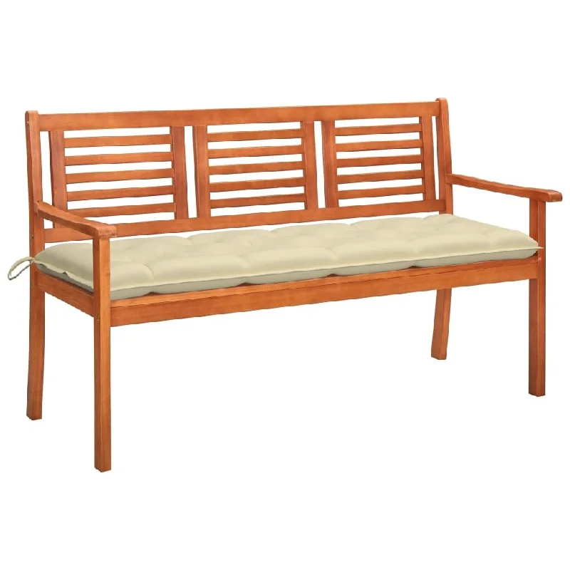 vidaXL 3-Seater Patio Bench with Cushion 59.1" Solid Eucalyptus Wood - 59.1" x 23.6" x 35"