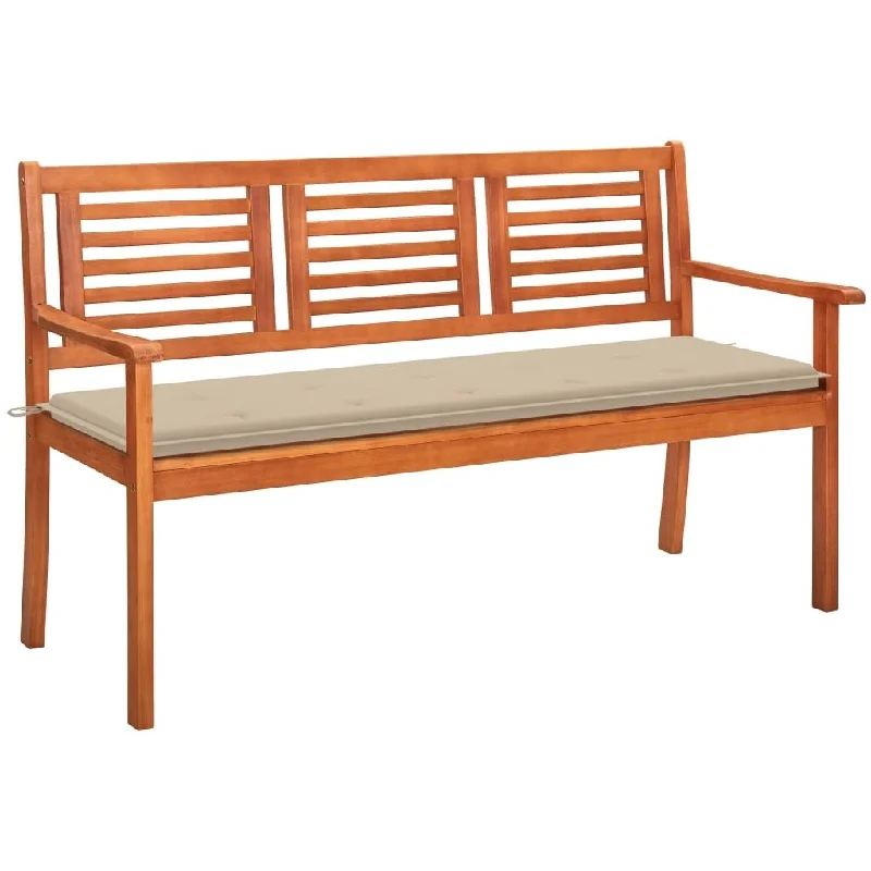 vidaXL 3-Seater Patio Bench with Cushion 59.1" Solid Eucalyptus Wood - 59.1" x 23.6" x 35"