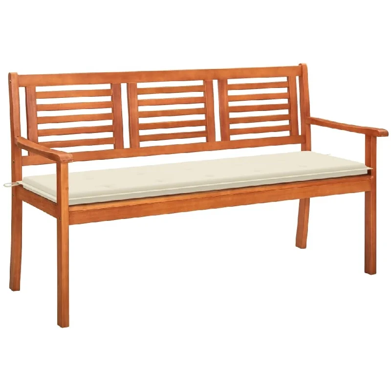 vidaXL 3-Seater Patio Bench with Cushion 59.1" Solid Eucalyptus Wood - 59.1" x 23.6" x 35"