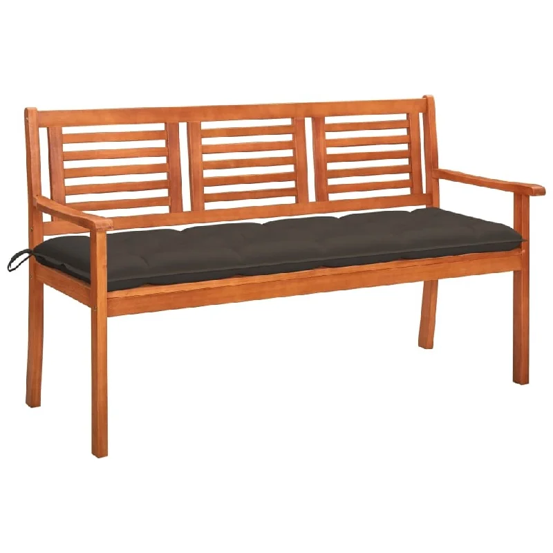 vidaXL 3-Seater Patio Bench with Cushion 59.1" Solid Eucalyptus Wood - 59.1" x 23.6" x 35"