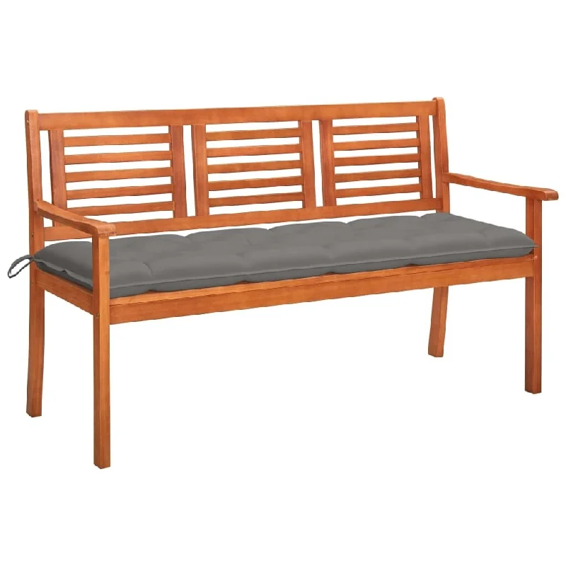 vidaXL 3-Seater Patio Bench with Cushion 59.1" Solid Eucalyptus Wood - 59.1" x 23.6" x 35"