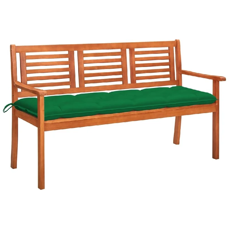 vidaXL 3-Seater Patio Bench with Cushion 59.1" Solid Eucalyptus Wood - 59.1" x 23.6" x 35"