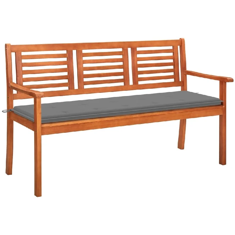 vidaXL 3-Seater Patio Bench with Cushion 59.1" Solid Eucalyptus Wood - 59.1" x 23.6" x 35"