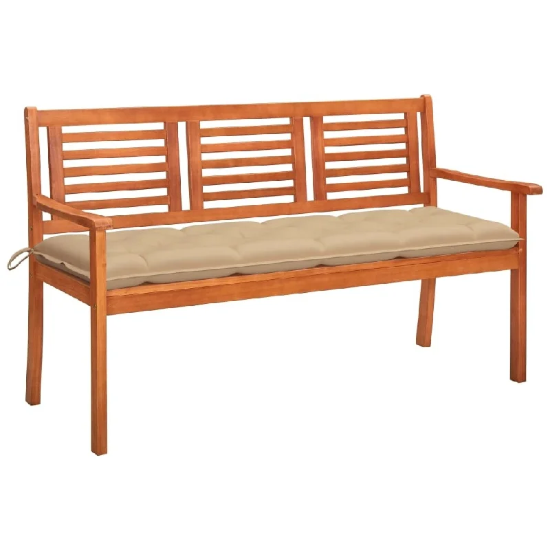 vidaXL 3-Seater Patio Bench with Cushion 59.1" Solid Eucalyptus Wood - 59.1" x 23.6" x 35"