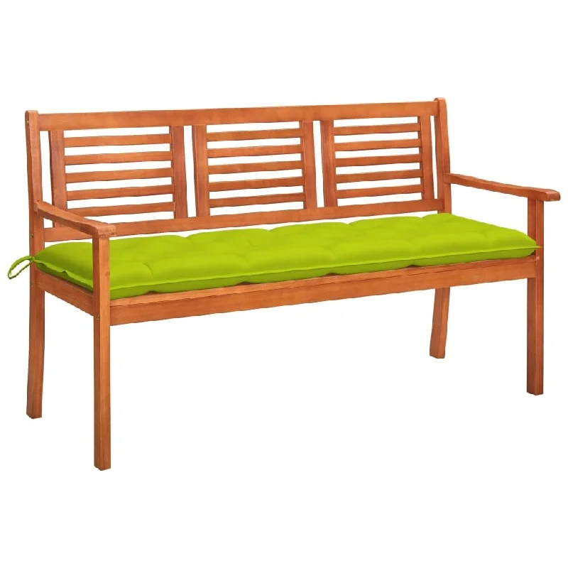 vidaXL 3-Seater Patio Bench with Cushion 59.1" Solid Eucalyptus Wood - 59.1" x 23.6" x 35"