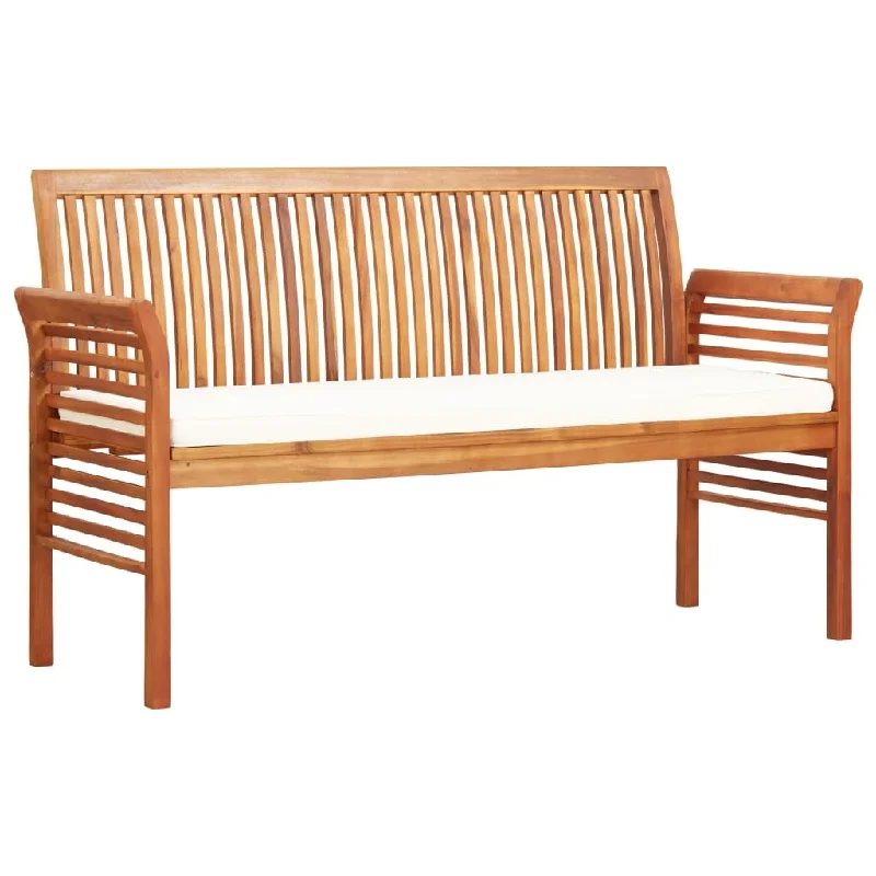 vidaXL 3-Seater Patio Bench with Cushion 59" Solid Acacia Wood - 59.1"x23.6"x35.4"