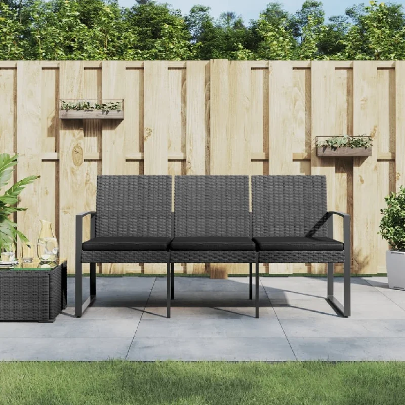 vidaXL 3-Seater Patio Bench with Cushions multi color Gray PP Rattan - 60" x 22.4" x 30.5"