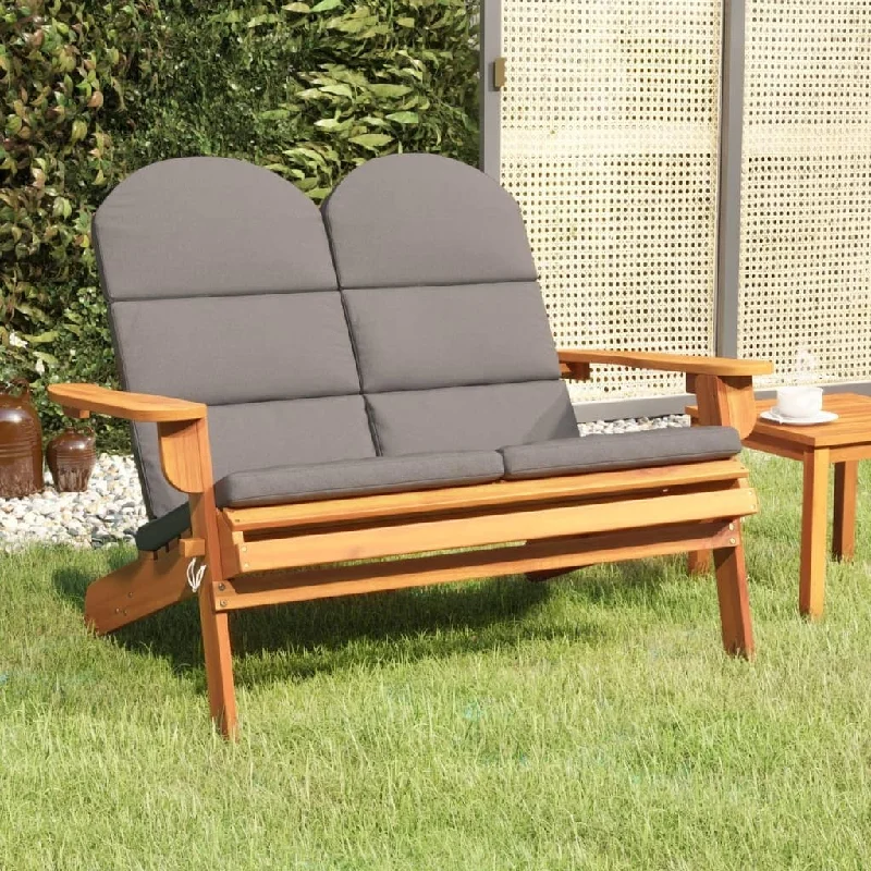 vidaXL Adirondack Patio Bench with Cushions 49.6" Solid Wood Acacia - 49.6" x 33.1" x 35.4"