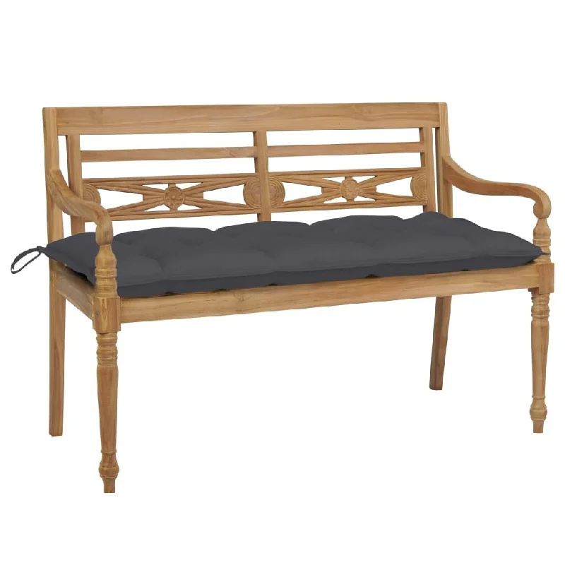 vidaXL Batavia Bench with Anthracite Cushion 47.2" Solid Teak Wood