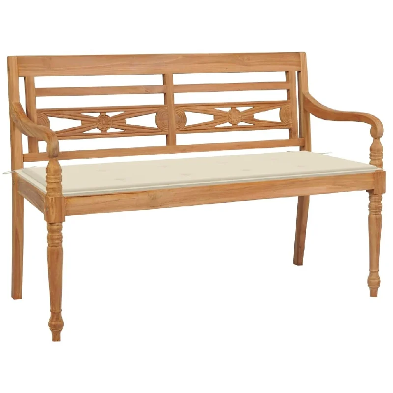 vidaXL Batavia Bench with Cream Cushion 47.2" Solid Teak Wood