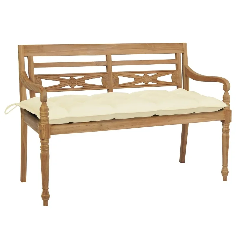 vidaXL Batavia Bench with Cream White Cushion 47.2" Solid Teak Wood