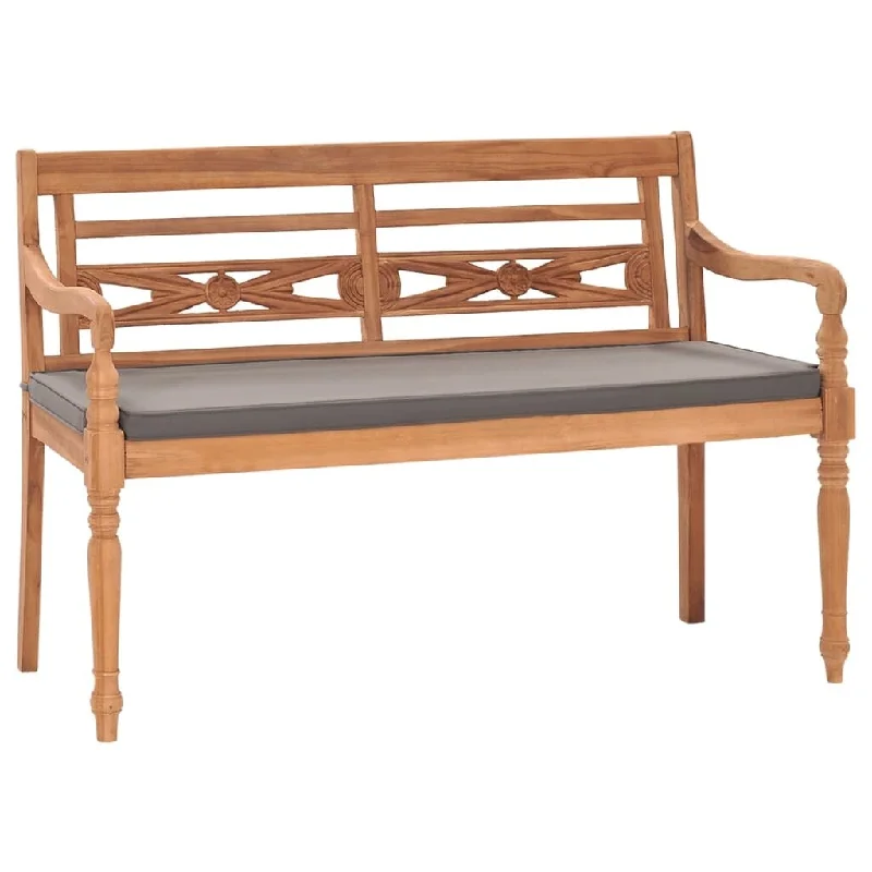 vidaXL Batavia Bench with Dark Gray Cushion 47.2" Solid Teak Wood - 47.2" x 20.3" x 33.1"