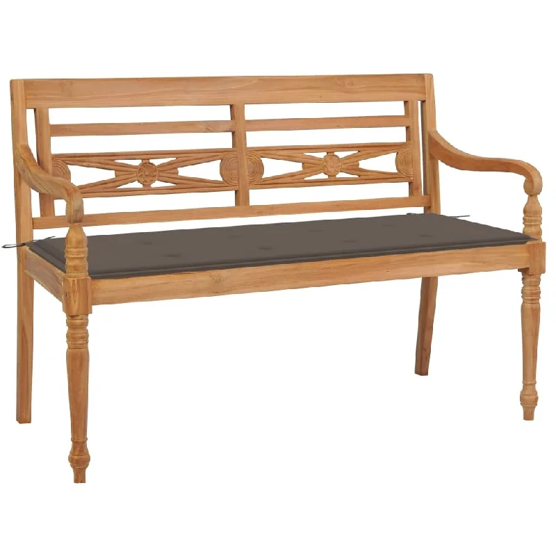 vidaXL Batavia Bench with Taupe Cushion 44.1" Solid Teak Wood - 47.2" x 20.3" x 33.1"