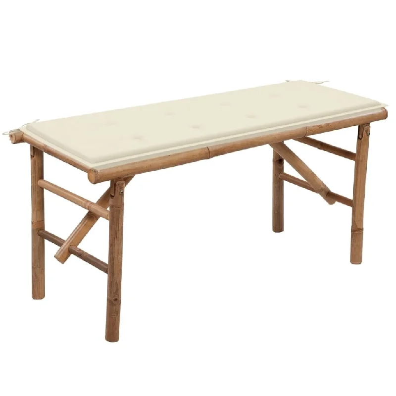 vidaXL Folding Patio Bench with Cushion 46.5" Bamboo - 46.5" x 15" x 17.7"