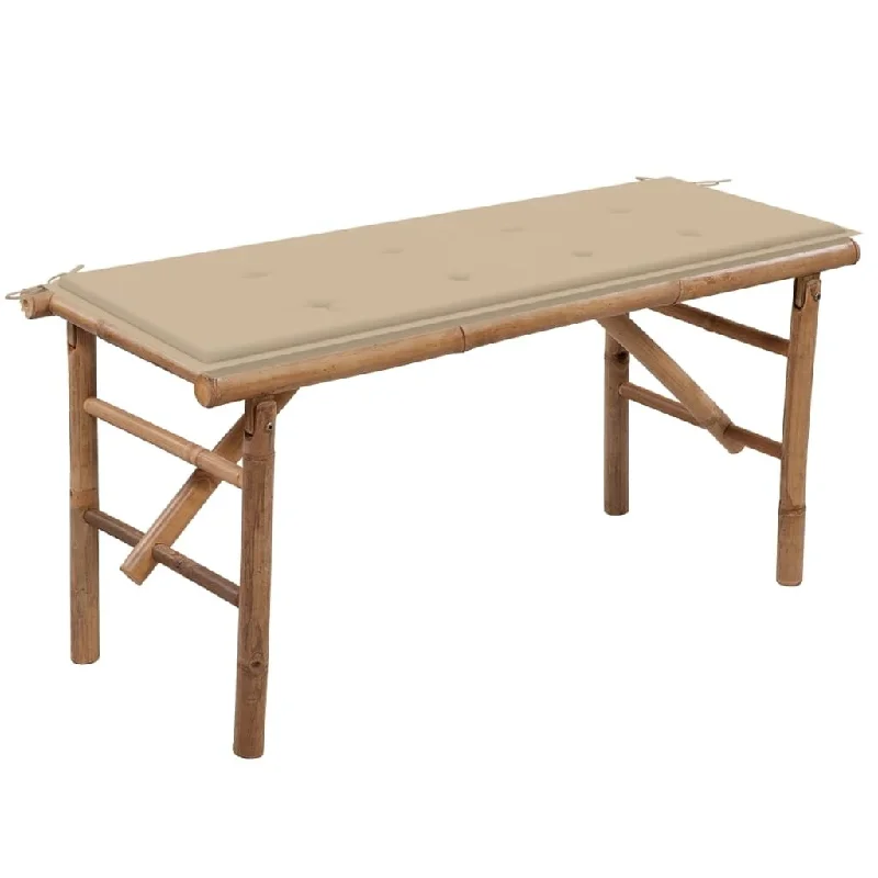 vidaXL Folding Patio Bench with Cushion 46.5" Bamboo - 46.5" x 15" x 17.7"