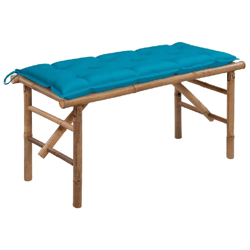 vidaXL Folding Patio Bench with Cushion 46.5'' Bamboo - 46.5'' x 15'' x 17.7''