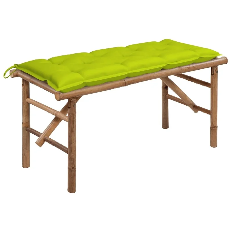 vidaXL Folding Patio Bench with Cushion 46.5'' Bamboo - 46.5'' x 15'' x 17.7''