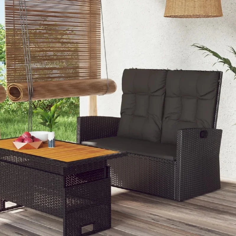 vidaXL Outdoor Loveseat Rattan Patio Garden Bench with Cushions Poly rattan - 46.5" x 24.4" x 37.4"