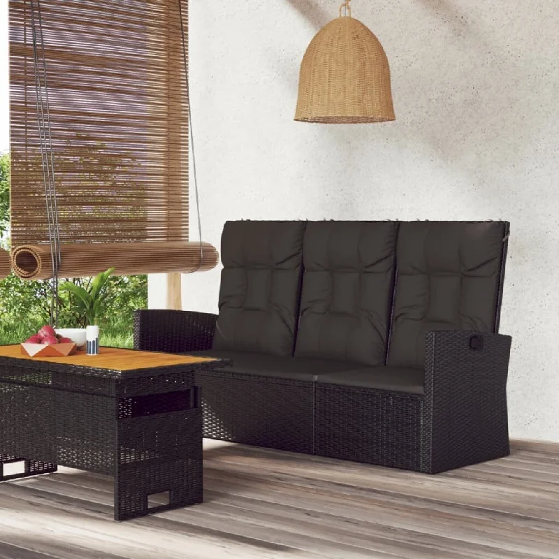 vidaXL Patio Bench Garden Seat Wicker Furniture with Cushions Poly rattan - 68.1" x 24.4" x 37.4"