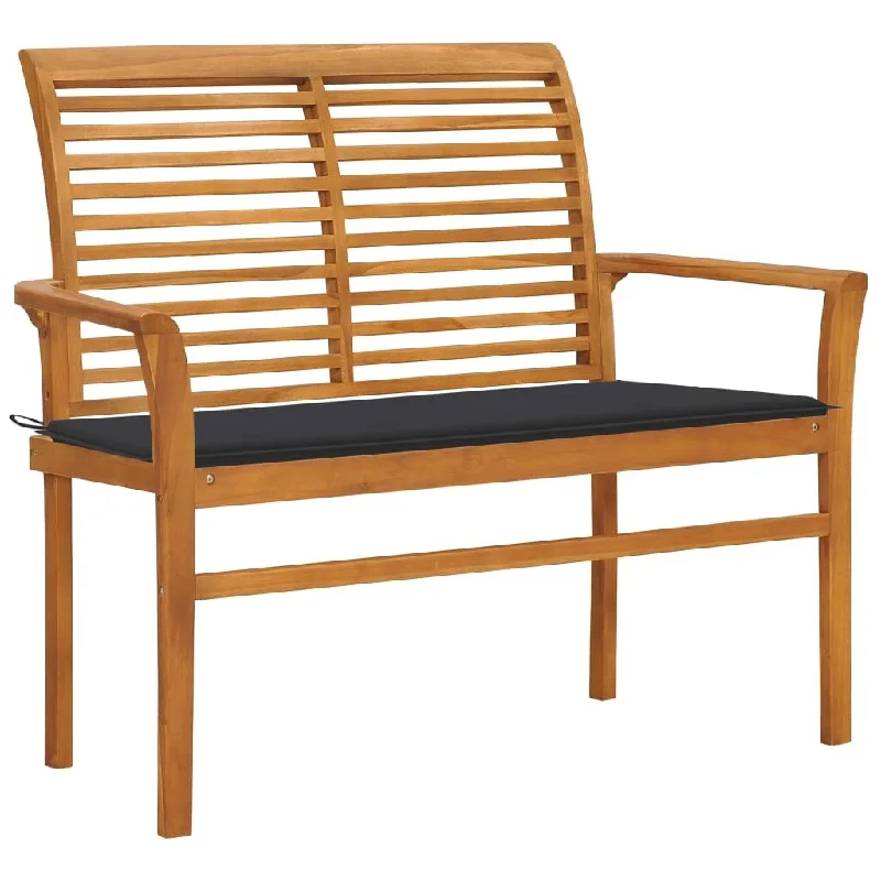 vidaXL Patio Bench with Anthracite Cushion 44.1" Solid Teak Wood - 44.1" x 21.7" x 37"