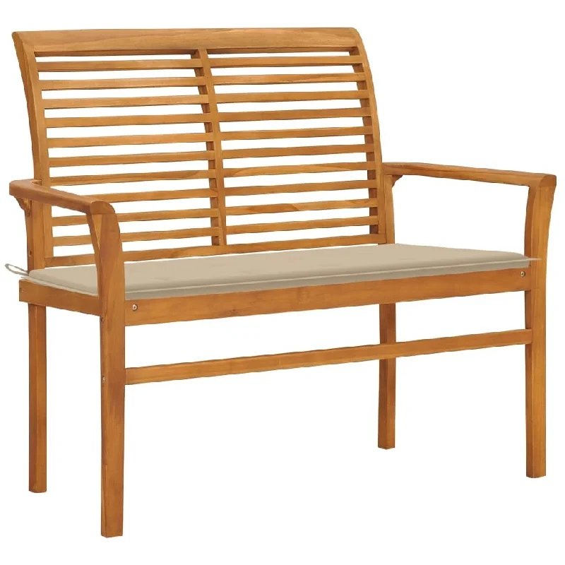 vidaXL Patio Bench with Beige Cushion 44.1" Solid Teak Wood - 44.1" x 21.7" x 37"