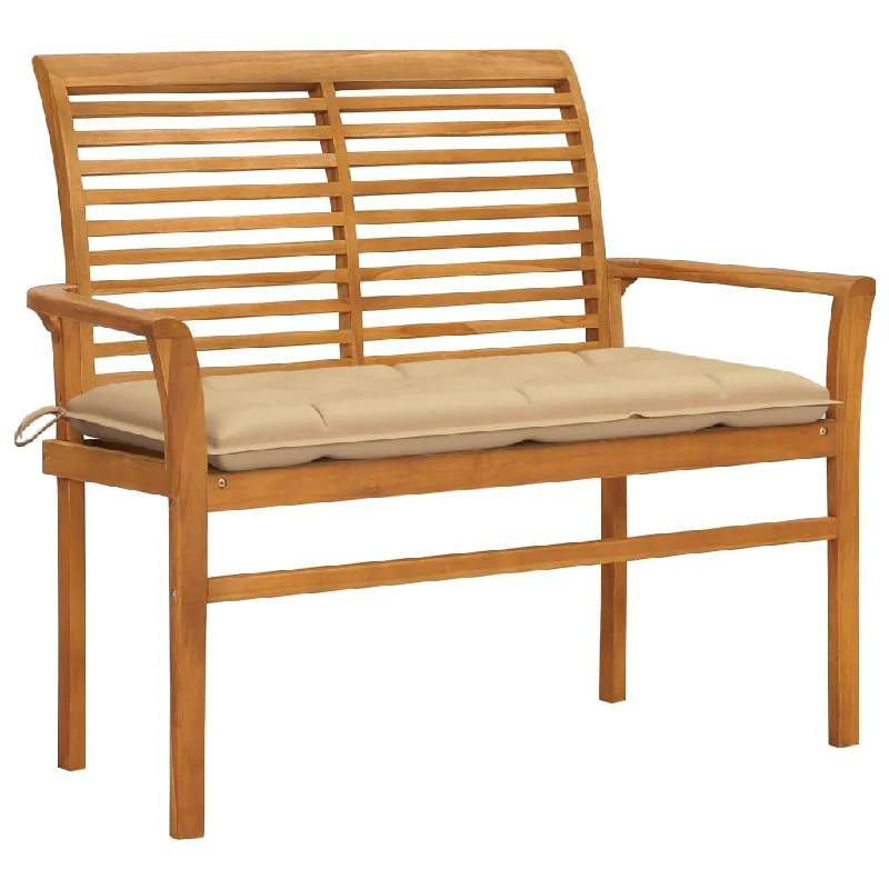 vidaXL Patio Bench with Beige Cushion 44.1" Solid Teak Wood - 44.1" x 21.7" x 37"