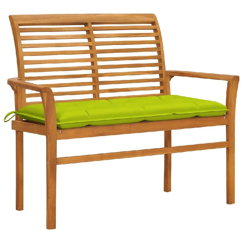 vidaXL Patio Bench with Bright Green Cushion 44.1" Solid Teak Wood - 44.1" x 21.7" x 37"