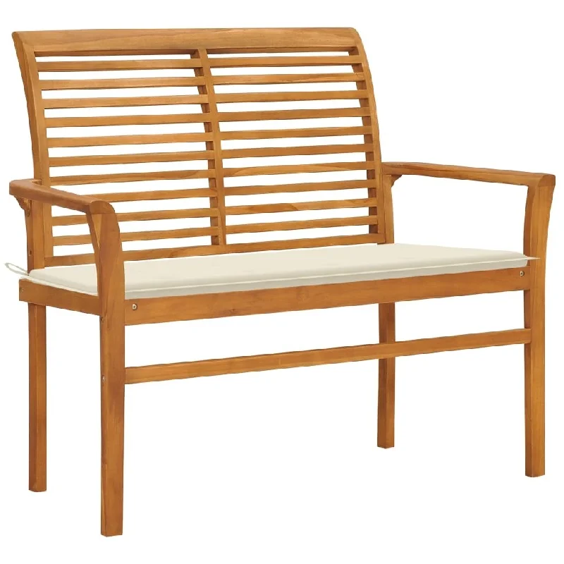 vidaXL Patio Bench with Cream Cushion 44.1" Solid Teak Wood - 44.1" x 21.7" x 37"