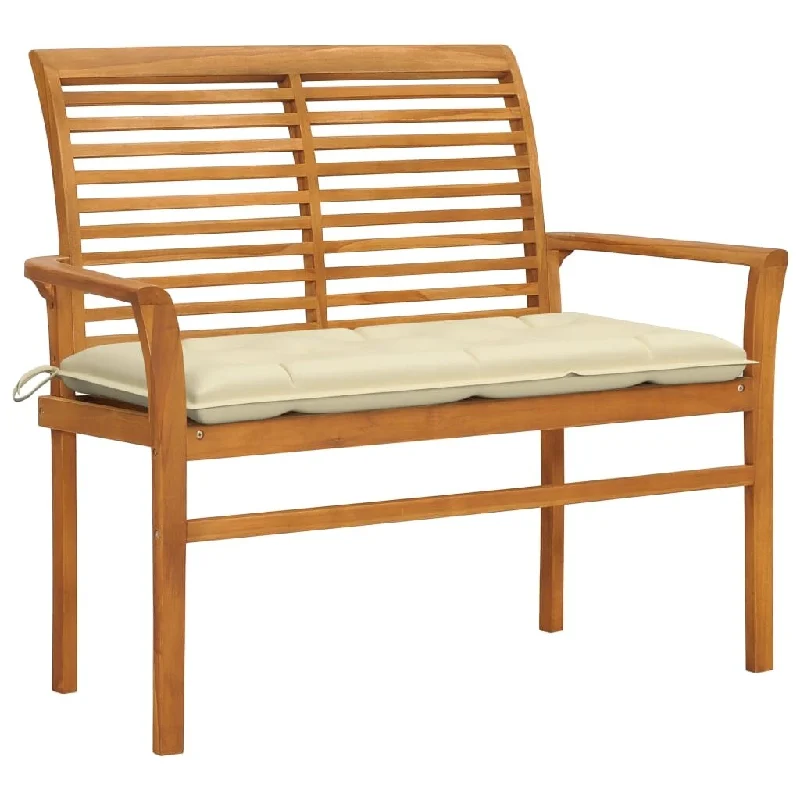 vidaXL Patio Bench with Cream White Cushion 44.1" Solid Teak Wood