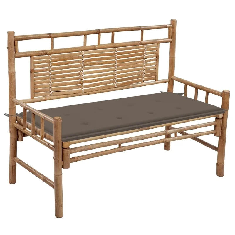 vidaXL Patio Bench with Cushion 47.2" Bamboo - 47.2" x 21.6" x 35.4"