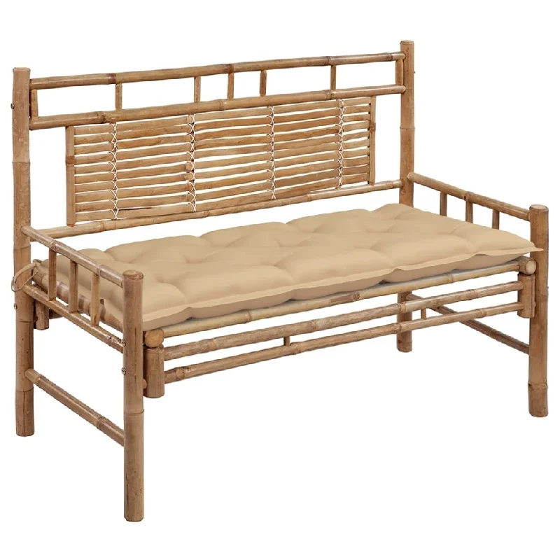 vidaXL Patio Bench with Cushion 47.2'' Bamboo - 47.2'' x 21.7'' x 23.6''