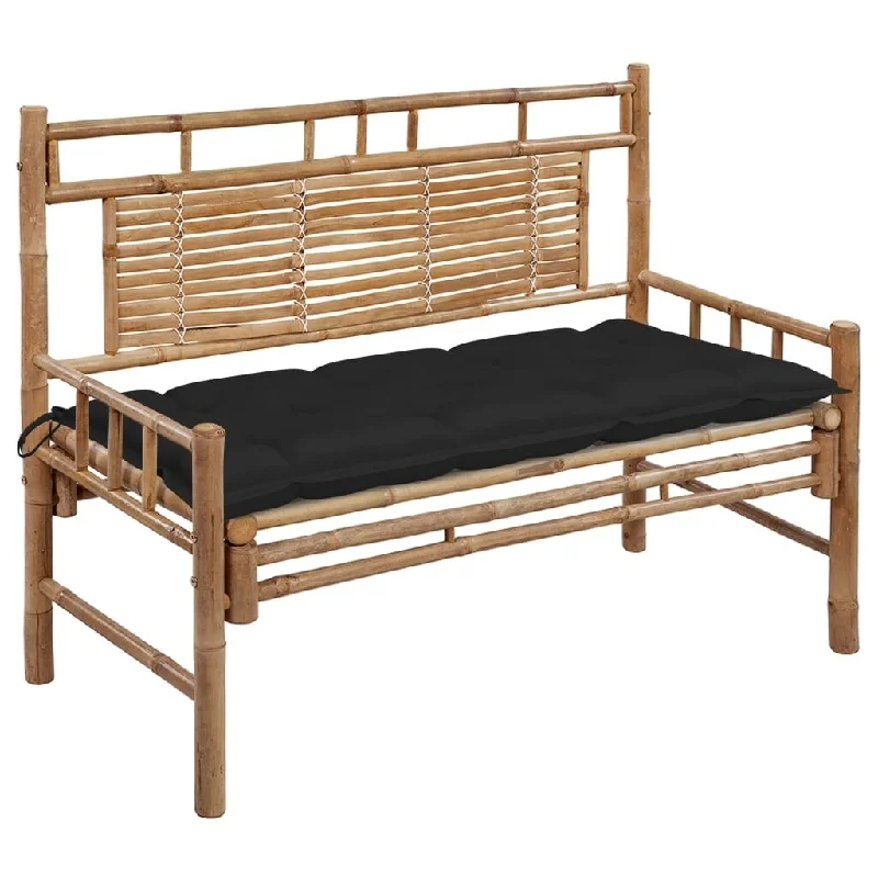 vidaXL Patio Bench with Cushion 47.2" Bamboo - 47.2" x 21.7" x 35.4"