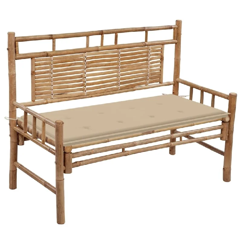 vidaXL Patio Bench with Cushion 47.2" Bamboo - 47.2" x 21.7" x 35.4"