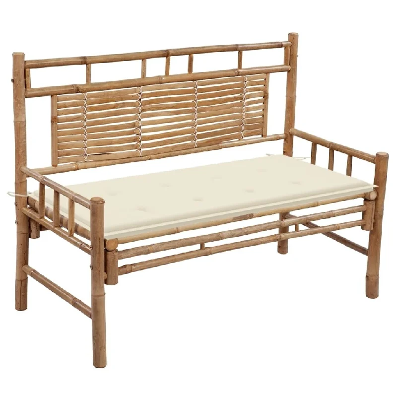 vidaXL Patio Bench with Cushion 47.2" Bamboo - 47.2" x 21.7" x 35.4"