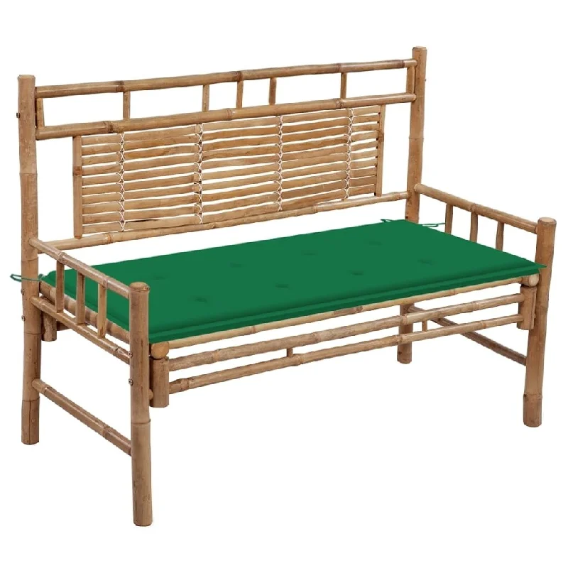 vidaXL Patio Bench with Cushion 47.2" Bamboo - 47.2" x 21.7" x 35.4"