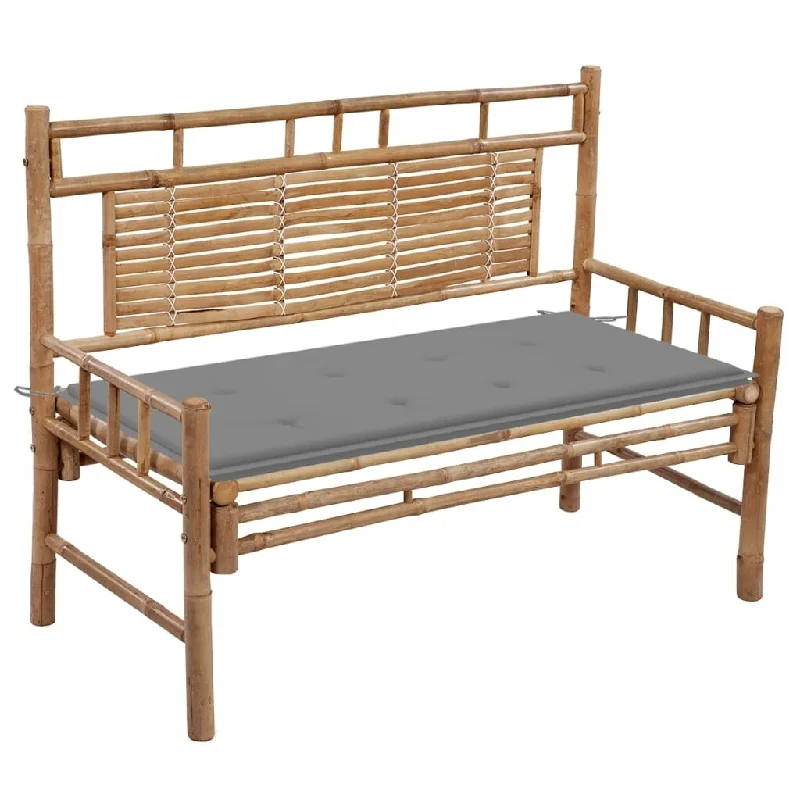 vidaXL Patio Bench with Cushion 47.2" Bamboo - 47.2" x 21.7" x 35.4"