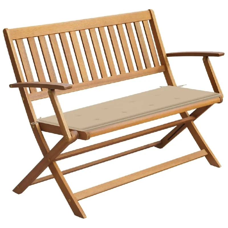 vidaXL Patio Bench with Cushion 47.2" Solid Acacia Wood - 47.2" x 23.6" x 35"