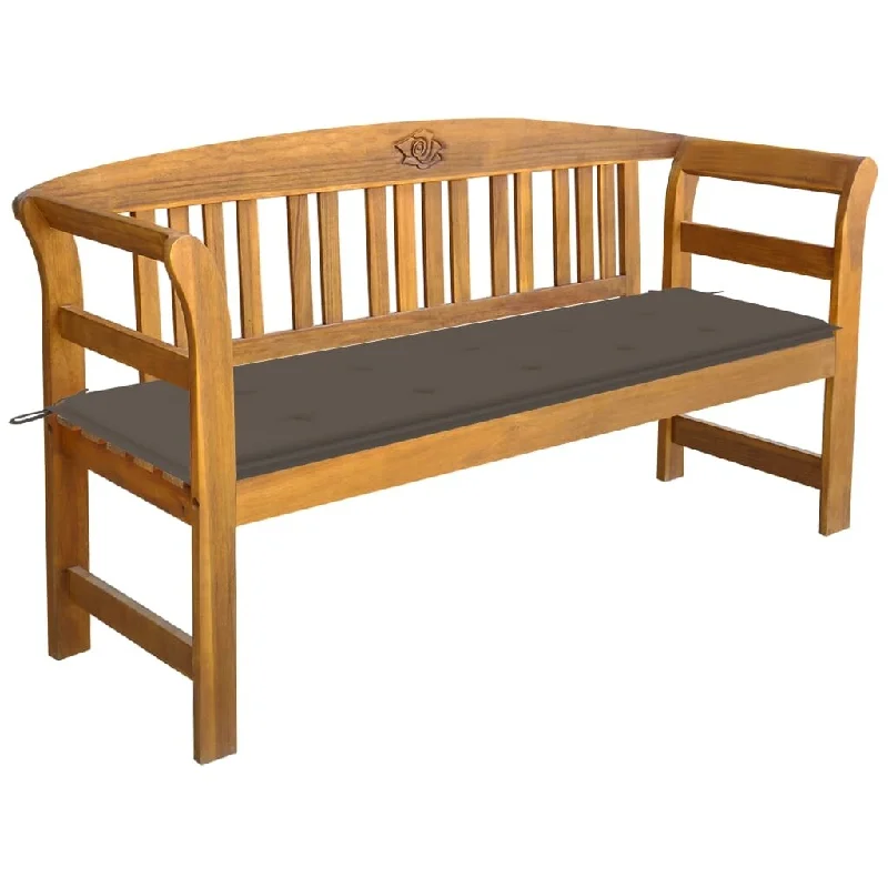 vidaXL Patio Bench with Cushion 61.8" Solid Acacia Wood - 61.8" x 17.7" x 32.4"