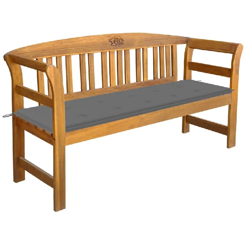 vidaXL Patio Bench with Cushion 61.8" Solid Acacia Wood - 61.8" x 17.7" x 32.5"