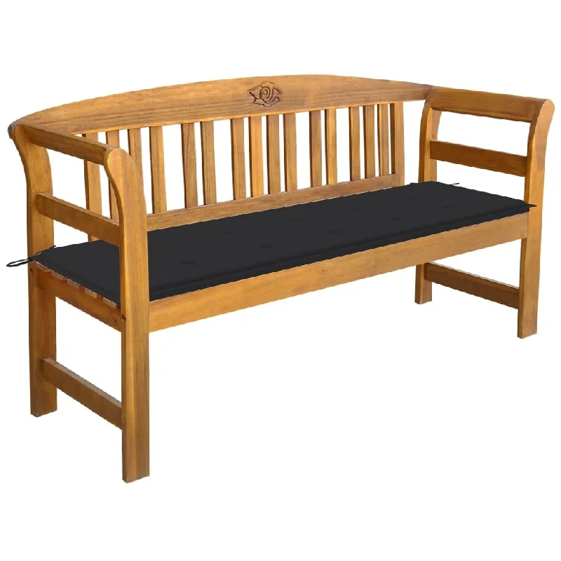 vidaXL Patio Bench with Cushion 61.8" Solid Acacia Wood - 61.8" x 17.7" x 32.5"