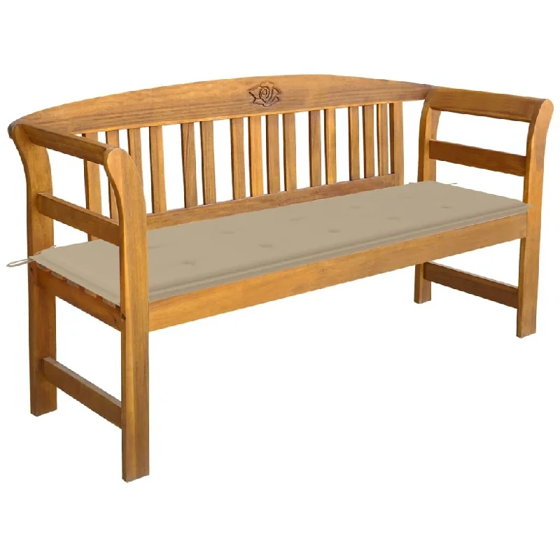 vidaXL Patio Bench with Cushion 61.8" Solid Acacia Wood - 61.8" x 17.7" x 32.5"