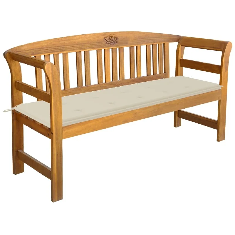 vidaXL Patio Bench with Cushion 61.8" Solid Acacia Wood - 61.8" x 17.7" x 32.5"